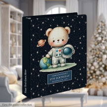 Teddy Bear Astronaut Baby Boy Ring Binder #111B