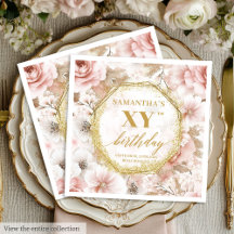 Boho Blush Ivory Gold Birthday Paper Napkins #15B