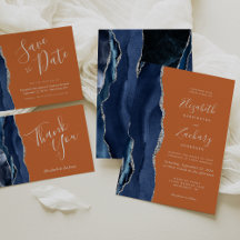 Navy Blue Silver Agate Burnt Orange Wedding Suite