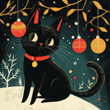Retro Black Cat Fun Christmas Holiday