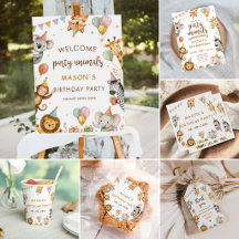 Cute Safari Jungle Animals Birthday Party
