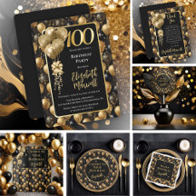 Elegant Black Gold Balloons 100th Birthday Party 