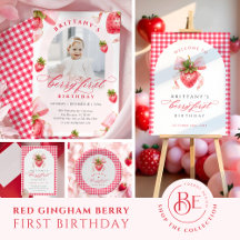 Red Gingham Strawberry 1st Birthday