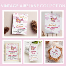Vintage Airplane Pink Girl Birthday