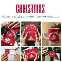 Modern Red Merry Christmas Curved Graffiti Street 