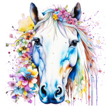 White Horse with Purple and Blue Flowers