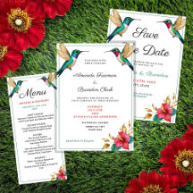 Flying Hummingbirds Red Tropical Flower Wedding