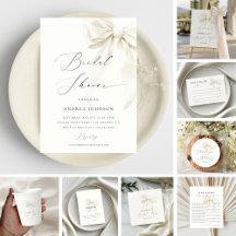 White Bow Elegant Script Classy Bridal Shower