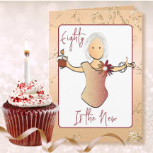 80th Birthday Female Cartoon Non Alcoholic Card 