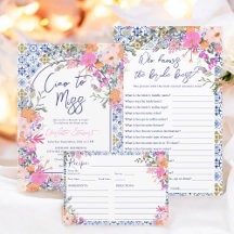 Italian blue tile floral watercolor bridal shower