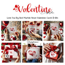 Love You Romantic Big Red Marble Heart Valentines 