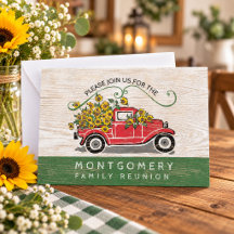 Rustic Sunflower Vintage Red Truck Family Reunion