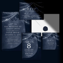 Rustic Tree String Lights Navy Blue Wedding