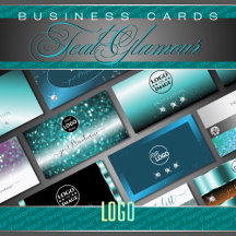 Business Cards Logo Teal Luxe Glam Sparkle Glitter