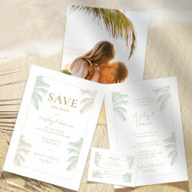 Tropical Palm Boho Beach Photo Wedding Invitation