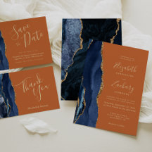 Navy Blue Gold Agate Burnt Orange Wedding Suite
