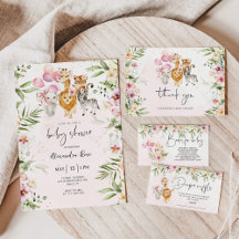 Safari animals girl baby shower collection