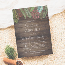 Rustic Wood Holly & Pine Christmas Holiday Party