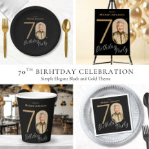 Simple Elegant Black Gold 70th Birthday Party