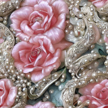 Vintage Pearls and Pink Roses Pattern,