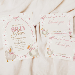 Roze Bow Gekke Goose Coquette Verjaardag Kaart