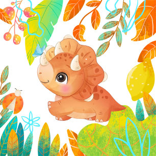 Tropisch Oranje Dinosaur Baby shower Kaart