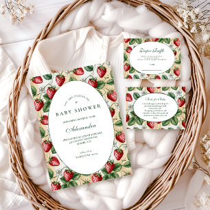 Rode Gingham-babyshower met bessen Kaart