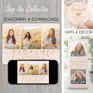 Downloadbaar 4 Foto Afstuderen Blush Roze & Goud Aankondiging