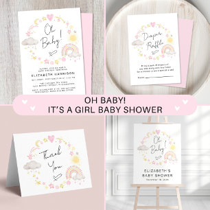 Boho regenboog zon baby meisje douche dank u vierkante sticker