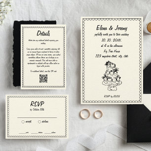 Hand getrokken krabbel  schets Franse bruiloft RSVP Kaartje