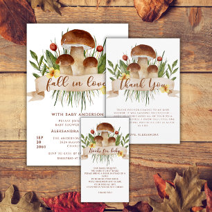 Rustieke Bloemen Paddenstoelen Herfst Baby Shower Bedankkaart