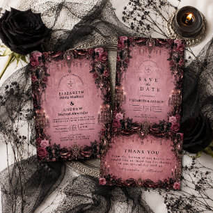 Whimsical Roze Goth Huwelijk Bedankkaart