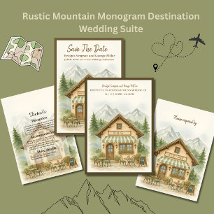 Rustic Mountain Monogram huwelijksbestemming Kaart