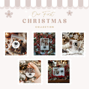 6 Foto Hart Eerste Kerstmis als Mijnheer & Mevrouw Keramisch Ornament