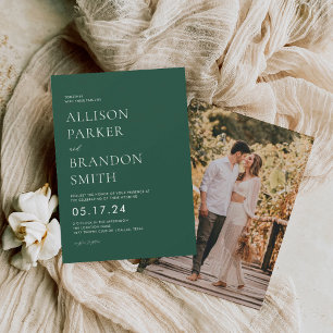 Elegant Emerald Green QR Wedding All In One Uitnodiging