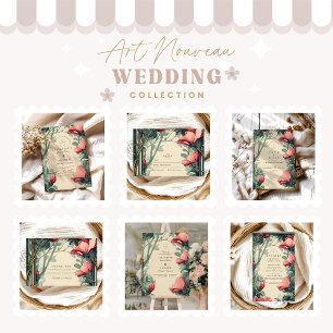 Floral Green Gold Wedding Art Nouveau Bedankkaart