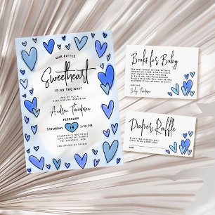 Modern Sweet Valentijn Blue Hearts Baby shower Ronde Sticker