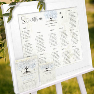 Blauwe en grijze haren bladerbomen Boho Wedding Kaart