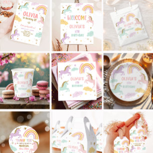 Unicorn Birthday Label Rainbow Magical Girl Pink Waterfles Etiket
