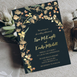 Elegant Neutral Beige Boho Botanical Wedding Folie Uitnodiging