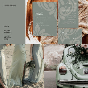 Aardse Olijf Smaakvolle Klassieke Damask Wedding Kaart