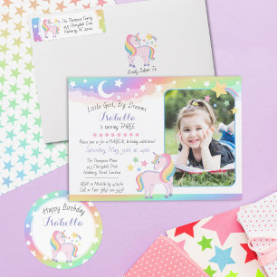 Rainbow Stars & Magical Unicorn Return Address Etiket