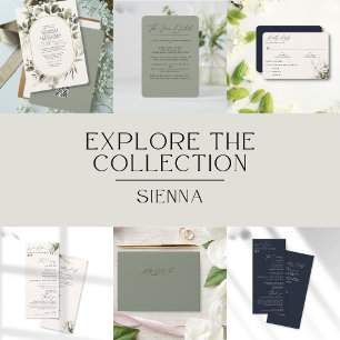 Eenvoudig groen Eucalyptus en zacht roze huwelijk All In One Uitnodiging