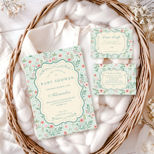 Antieke bloemenschelpen baby shower kaart