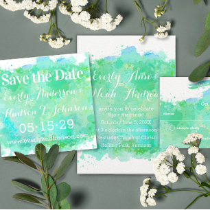 Rustic Serenity Blue Waterverf Wedding Kaart