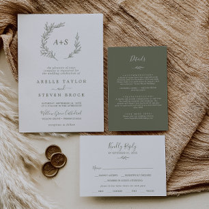 Minimale lebben   Olive Green Formal Monogram Wedd Kaart