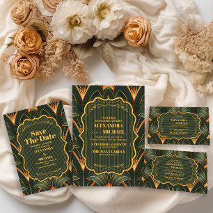 Foto Elegante Geometrische Art Deco bruiloft Bedankkaart