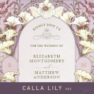 Calla Lily Roos Gold Foil Wedding Invitation Mucha Folie Uitnodiging