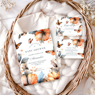 Watercolor Vlinder Bloemetjes Baby Shower Kaart