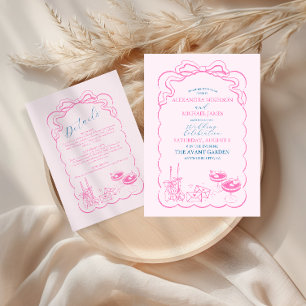 Funky Retro Hand getrokken Champagne Tower Bruilof Save The Date